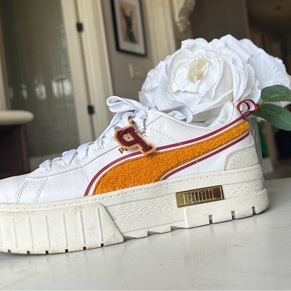 Puma Women's White and Gold Sneakers